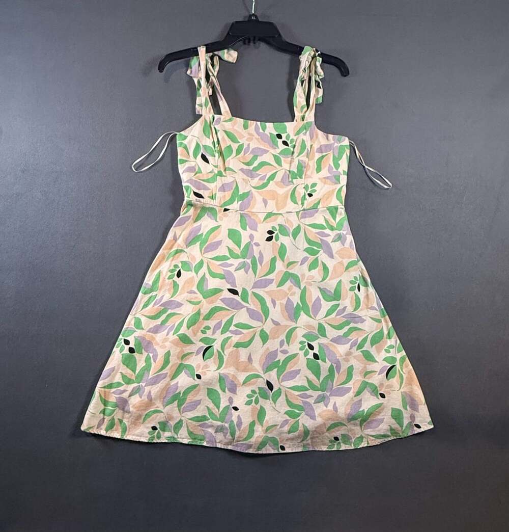 GB Gianni Bini Linen Blend Multicolor Floral Print Mini Dress Size L